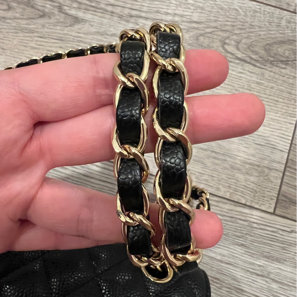 Black Caviar Leather Quilted Classic Flap Medium Shoulder Bag with Gold Accents - Picture 3 of 14
